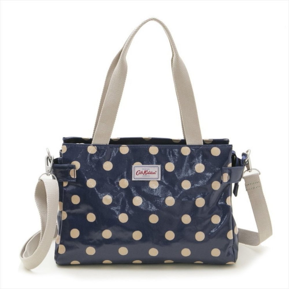 NWT!!Cath Kidston, Cath Kidston classic Navy button spot shoulder bag, Oil Cloth